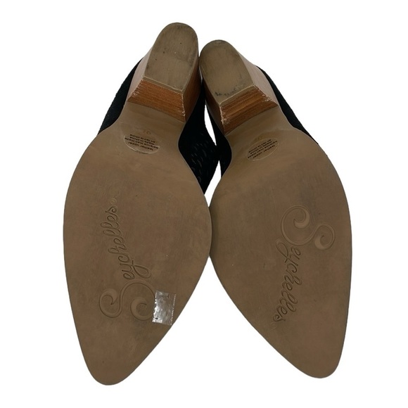 Seychelles Mule Women's 9.5 Black Cut Out Heels Shoes Pointed Toe - Picture 6 of 13